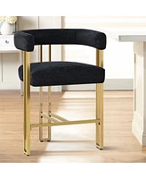 25'' Counter Height Bar Stool with Gold Metal Legs, Chenille Upholstery, Curved Back and Armrest, 1 Unit-Maison Boucle