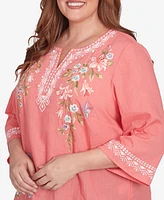 Alfred Dunner Plus Free Spirit Bohemian Floral Embroidered Flutter Sleeve Top