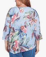 Alfred Dunner Plus Free Spirit Tropical Print Knit Top with Necklace