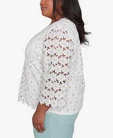 Alfred Dunner Plus Kensington Gardens Daisy Woven Lace Crew Neck Top