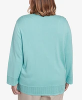 Alfred Dunner Plus Kensington Gardens Brushstroke Inner Two One Sweater with Necklace