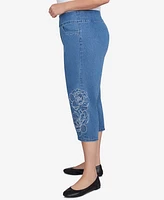 Alfred Dunner Plus Free Spirit Super Stretch Denim Floral Capri Jeans