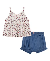 Tommy Hilfiger Baby Girl 2-Piece Floral Babydoll Top and Denim Bloomers Set