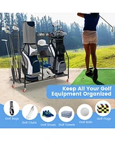 Double Golf Bag Rack with Removable Golf Club Stand and Wheels
