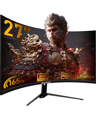 27 Inch Curved Gaming Monitor, Qhd 2560 x 1440 Computer Monitor 144Hz/165Hz, 16:9 Wide Hdr Display, FreeSync, 1ms Response, Pc Monitor Built-in Speake