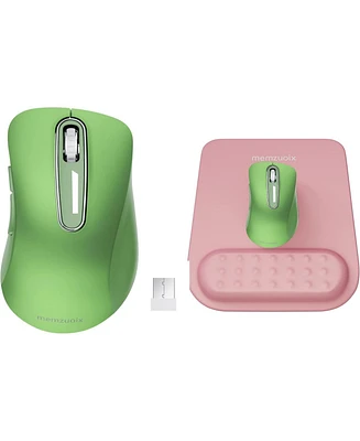 memzuoix 2.4G Wireless Mouse,Ergonomic Mouse Pad with Wrist Support for Laptop, Pc, Desktop, MacBook(Green Mouse + Pad)