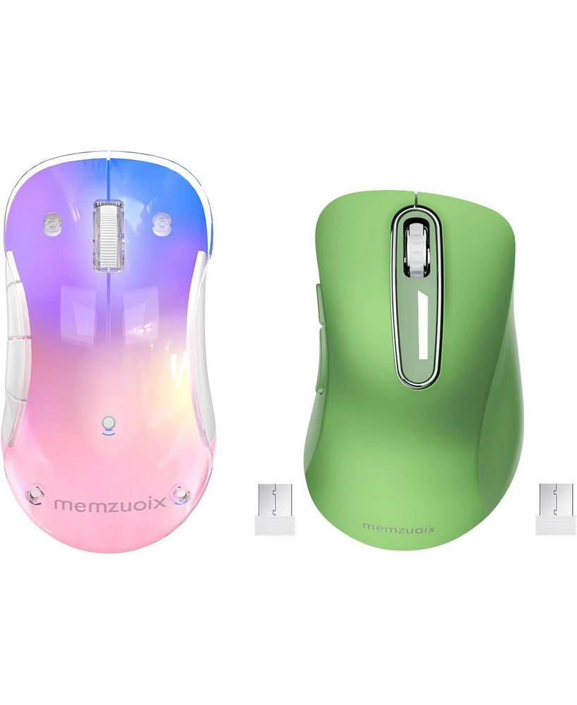 memzuoix 2.4G Wireless Mouse, Cordless Computer Mice Wireless Mouse for Laptop, Desktop, Pc, MacBook- 2 Pack (Led Rechargeable Wireless Mouse+ Green W