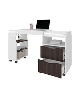 Fm Furniture Loris Extendable Desk with Two Drawers, Open Shelves