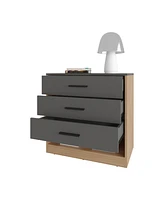 Fm Furniture Lowrys Dresser with 3 Drawers and Open Shelf, Natural Oak and Matt Grey