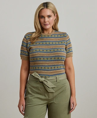 Lauren Ralph Plus Fair Isle Short-Sleeve Sweater