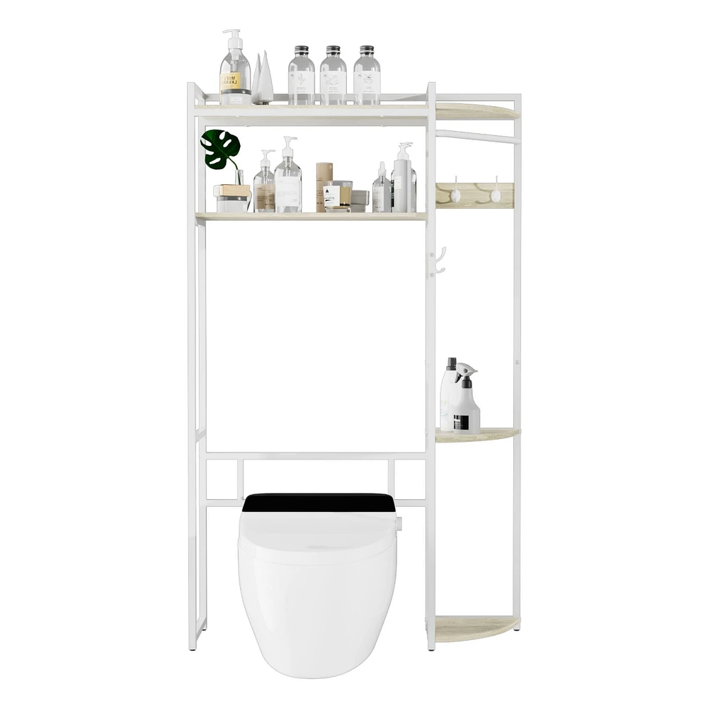 Unho Bathroom Over The Toilet Storage Shelf Space-Saver Rack with 4 Hooks