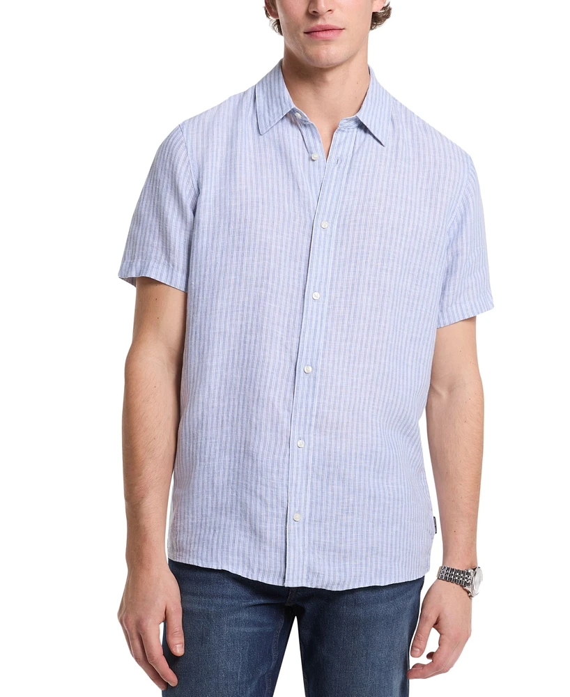 Michael Kors Men's Classic Fit Short Sleeve Button Front Halo Striped Shirt