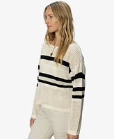 Sanctuary Women's Sporty Stripe Cotton Open-Knit Sweater