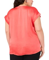 Vince Camuto Plus Solid Split-Neck Short-Sleeve Blouse