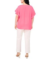 Vince Camuto Plus Flutter-Sleeve Split-Neck Top