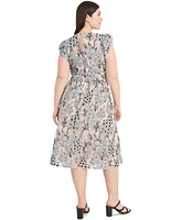 Maggy London Plus Chiffon Embroidered Ruffled-Sleeve Dress