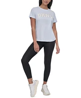 Dkny Women's Active Rhinestone-Logo Distressed Crewneck Cotton T-Shirt