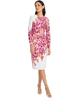 Maggy London Women's Floral-Print Long-Sleeve Sheath Dress