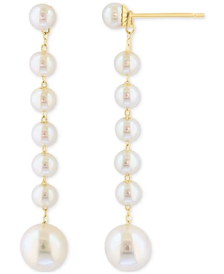 Effy Cultured Freshwater Pearl (3-1/2 & 6-1/2mm) Linear Drop Earrings in 14k Gold