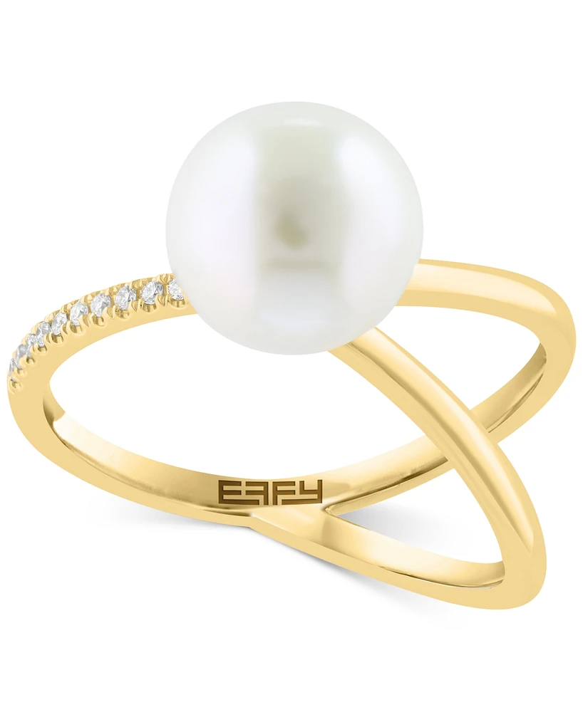 Effy Cultured Freshwater Pearl (9mm) & Diamond (1/20 ct. t.w.) Openwork Statement Ring in 14k Gold
