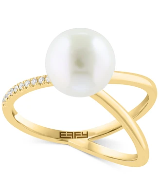 Effy Cultured Freshwater Pearl (9mm) & Diamond (1/20 ct. t.w.) Openwork Statement Ring in 14k Gold