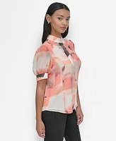 Dkny Women's Printed Puff-Sleeve Button-Front Blouse