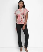 Dkny Women's Printed Short-Sleeve Camp Shirt