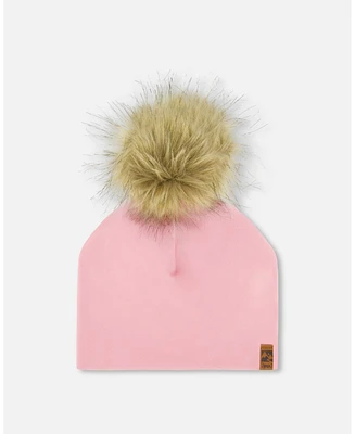 Baby Girl Solid Jersey Detachable Pompom Hat Pale Pink - Infant