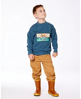 Deux par Toddler Boys Pullover French Terry Graphic Sweatshirt Teal And Peach - Toddler|Child