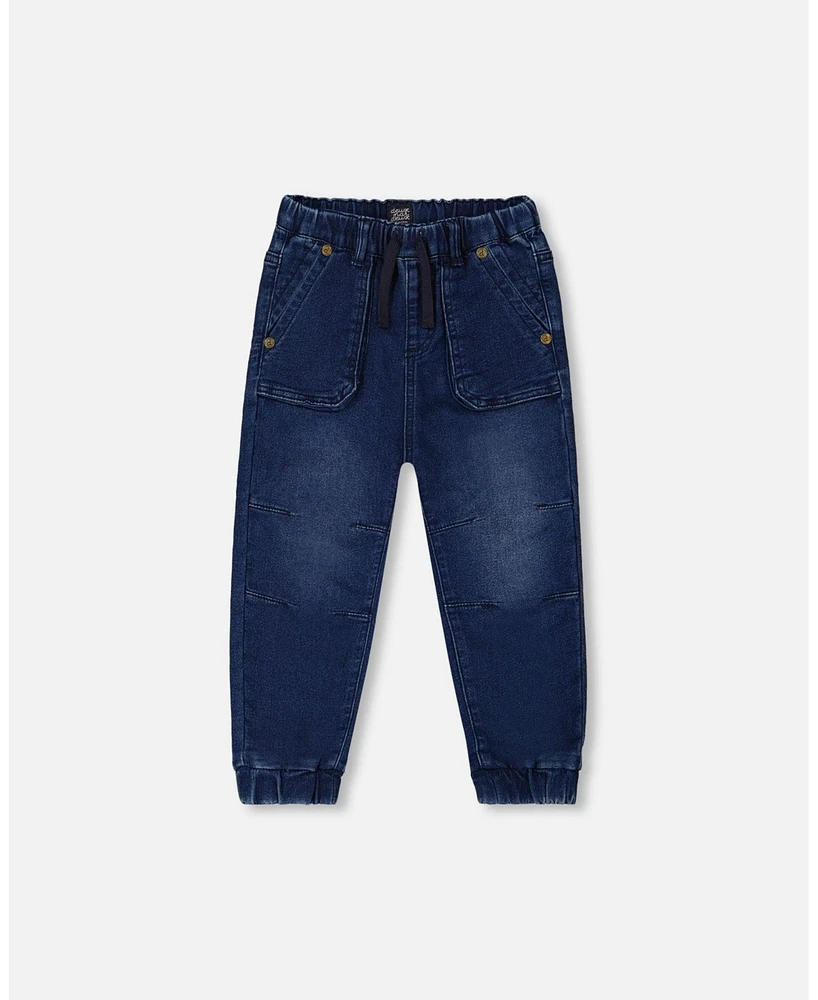 Deux par Baby Boys French Terry Denim Jogger Pant Dark Blue