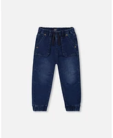 Deux par Baby Boys French Terry Denim Jogger Pant Dark Blue