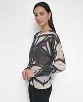 Dkny Women's Abstract-Print Long-Sleeve Sweater