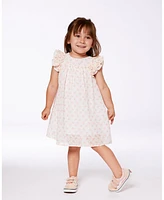 Deux par Toddler Girls Printed Dress With Frills Pale Pink And Flowers - Toddler|Child