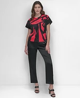 Dkny Women's Printed Crewneck Chiffon-Short-Sleeve Top