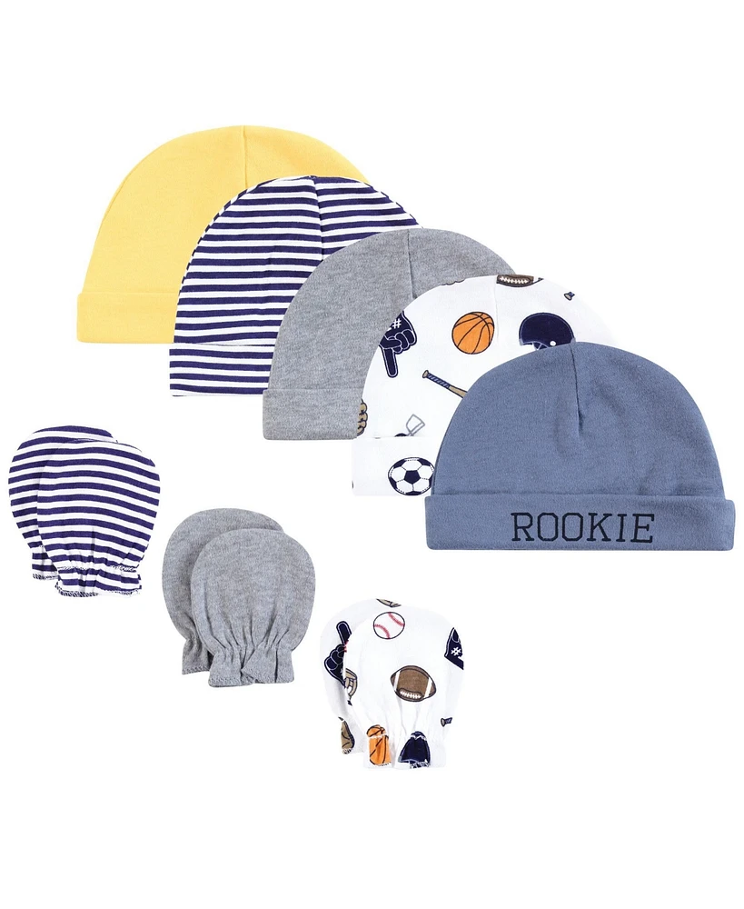 Hudson Baby Baby Boys Hudson Cotton Cap and Scratch Mitten Set, Sports Fan, 0-6 Months