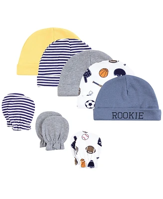 Hudson Baby Baby Boys Hudson Cotton Cap and Scratch Mitten Set, Sports Fan, 0-6 Months