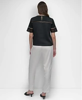 Dkny Women's Crewneck Ladder-Lace-Inset Short-Sleeve Top
