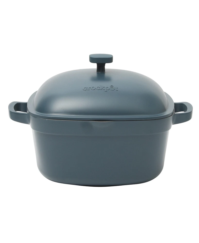 Crock-Pot Northvale Cast Aluminum Lightweight Durable 5.2 Quart Heavy Duty Dutch Oven Pot With Lid, Safe, Dual Handles - Matte Blue