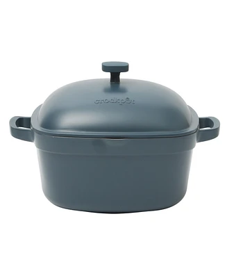 Crock-Pot Northvale Cast Aluminum Lightweight Durable 5.2 Quart Heavy Duty Dutch Oven Pot With Lid, Safe, Dual Handles - Matte Blue