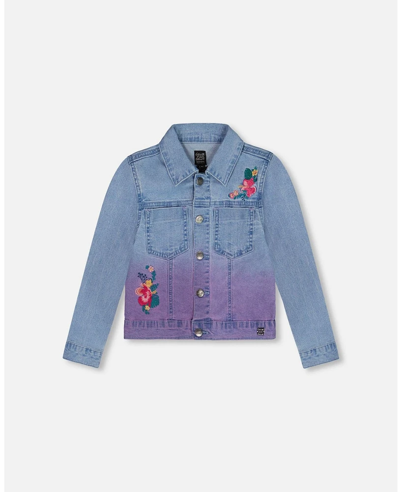 Deux par Girl Denim Jacket With Embroidery Floral Jeans Blue - Toddler|Child