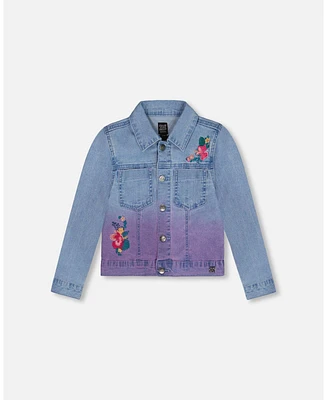 Deux par Girl Denim Jacket With Embroidery Floral Jeans Blue - Toddler|Child