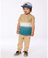 Deux par Deux Toddler Boys Short Sleeve Tee Gradient Beige And Teal - Toddler|Child