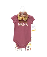 Hudson Baby Girls Cotton Bodysuit, Pant and Shoe Set, Mama Autumn Floral, 9-12 Months