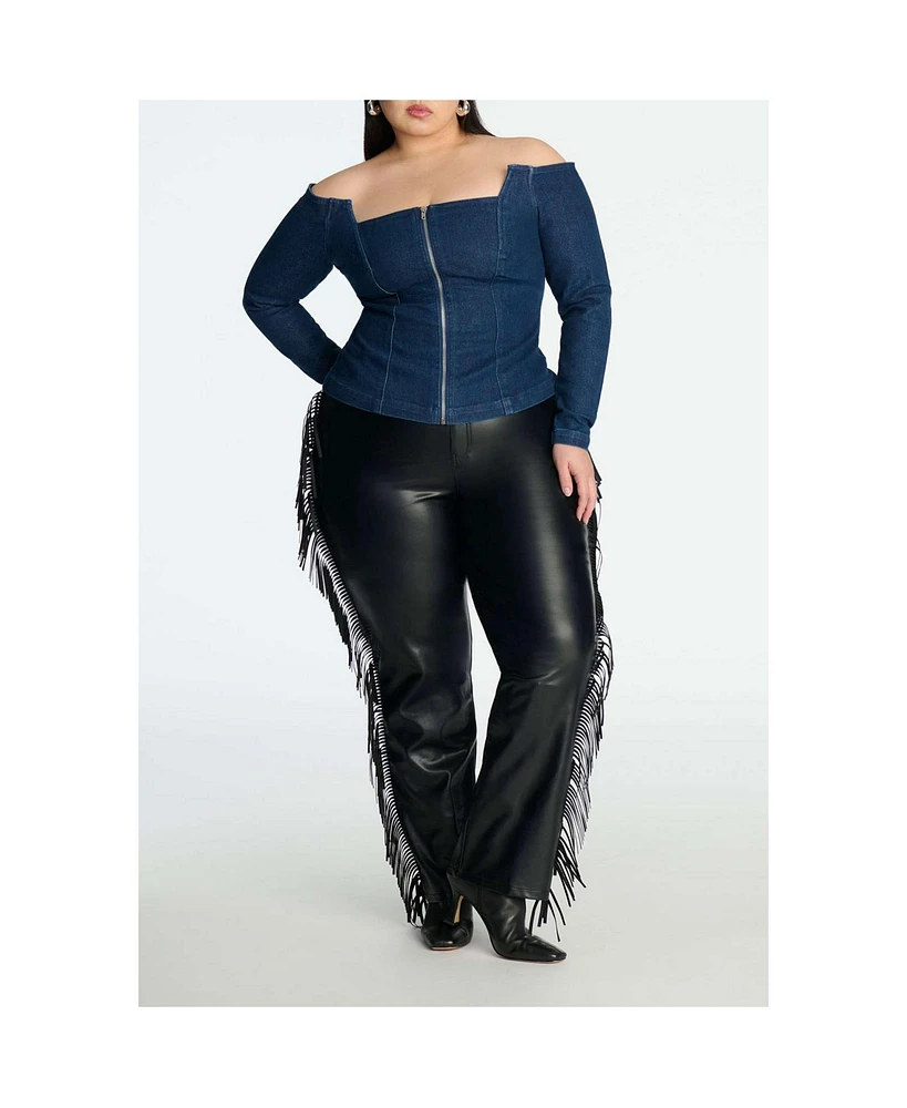 Eloquii Plus Size Faux Leather Pant With Fringe