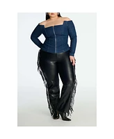 Eloquii Plus Faux Leather Pant With Fringe