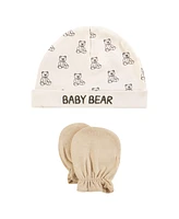 Hudson Baby Baby Boys Hudson Cotton Cap and Scratch Mitten Set, Teddy Bears, 0-6 Months