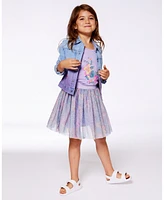Deux par Girls Denim Jacket With Embroidery Floral Jeans Blue