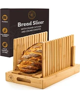 Bread Slicer for Homemade Bread - Adjustable Width Bread Cutter for Cakes, Bagels - Bamboo Bread Cutting Guide and Crumb Tray - (Knife Not Included)