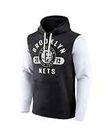 Fanatics Men's Black/White Brooklyn Nets Attack Colorblock Pullover Hoodie