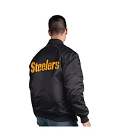 Starter Men's Black Pittsburgh Steelers Exclusive Satin Full-Snap Varsity Jacket